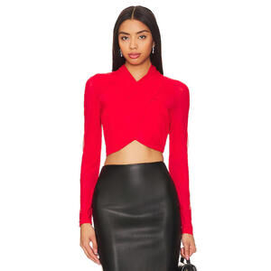 Revolve Aliyah Top Bardot red cris cross front back zipper size 4 NWT